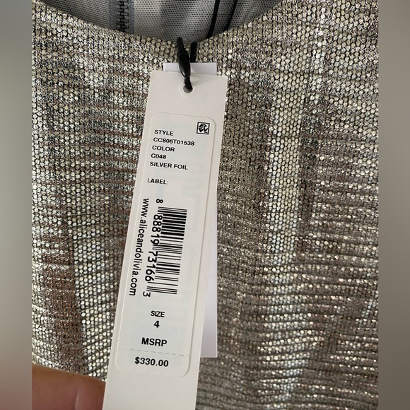 Alice + Olivia NWT Delora Silver Foil Dress - Picture 4 of 12